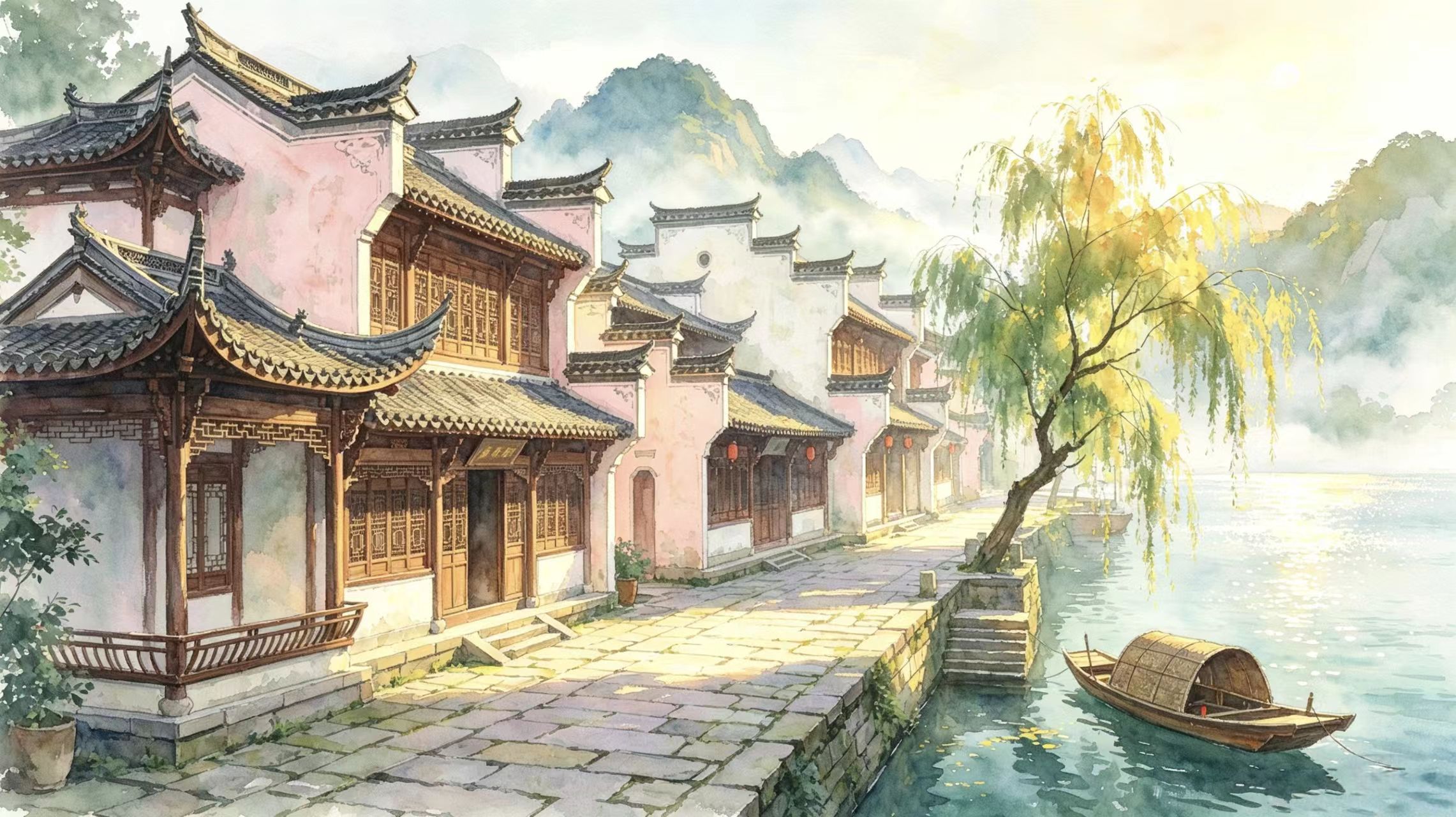 《厅堂筑婺州》河畔场景